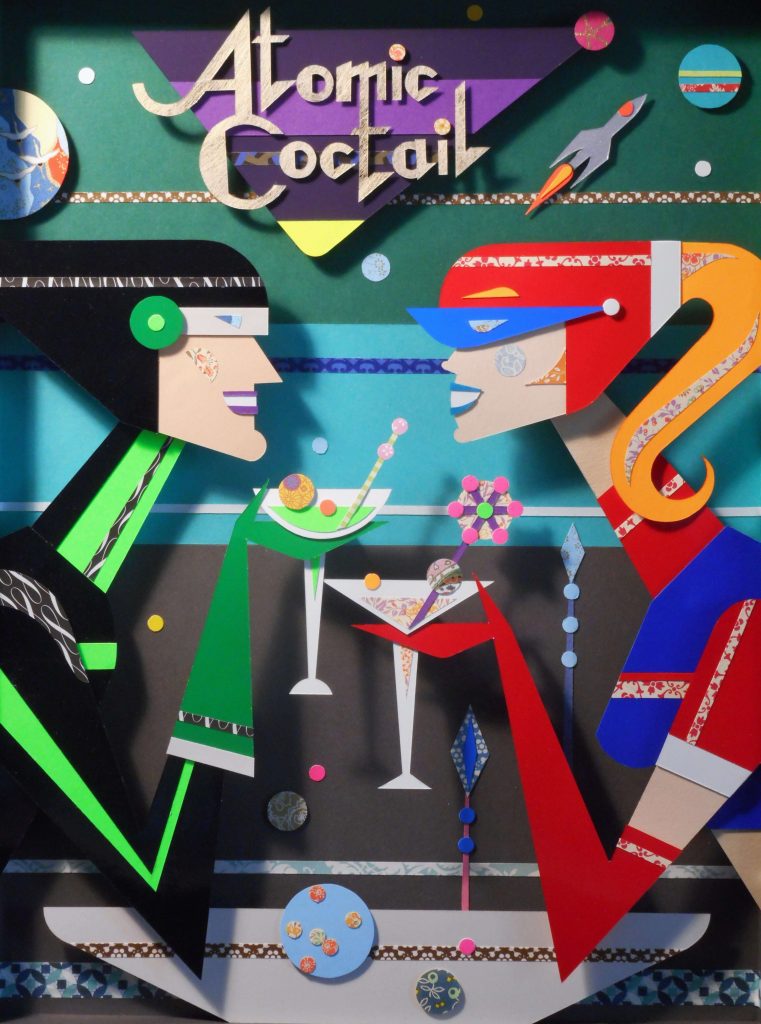 Dos chicas tomando un coctail en una cafetería del futuro